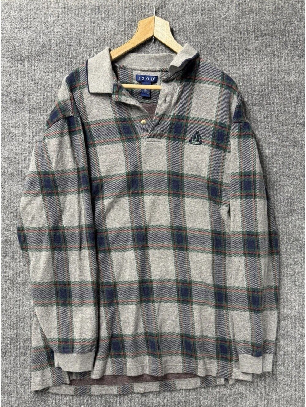 IZOD XL Plaid Rugby Polo Shirt 100% Cotton Long Sleeve Grandpacore See Pics  🧵